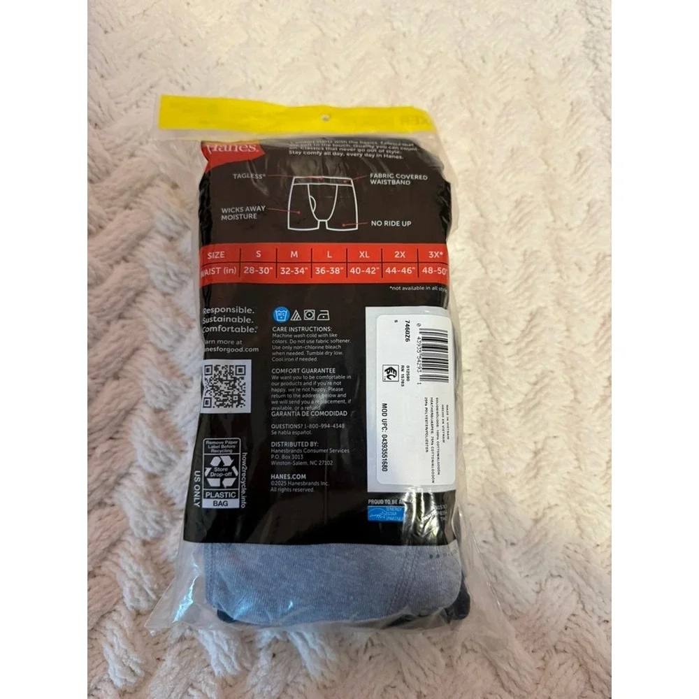 Hanes Mens Tagless Boxer Briefs 6 Pack Wicking Cool Comfort Black Grey Small